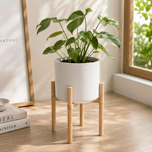Matt Ceramic Pot With Wooden Stands