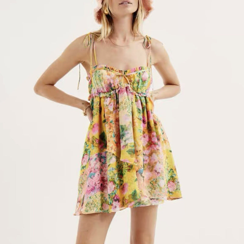 Flowers Print Suspender Summer Dress