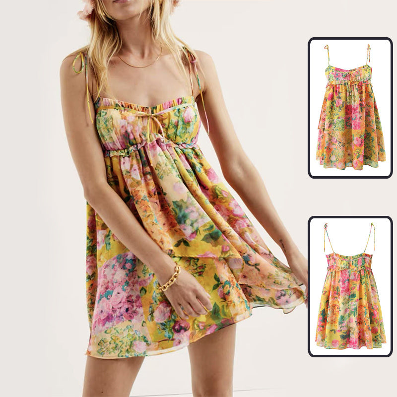 Flowers Print Suspender Summer Dress