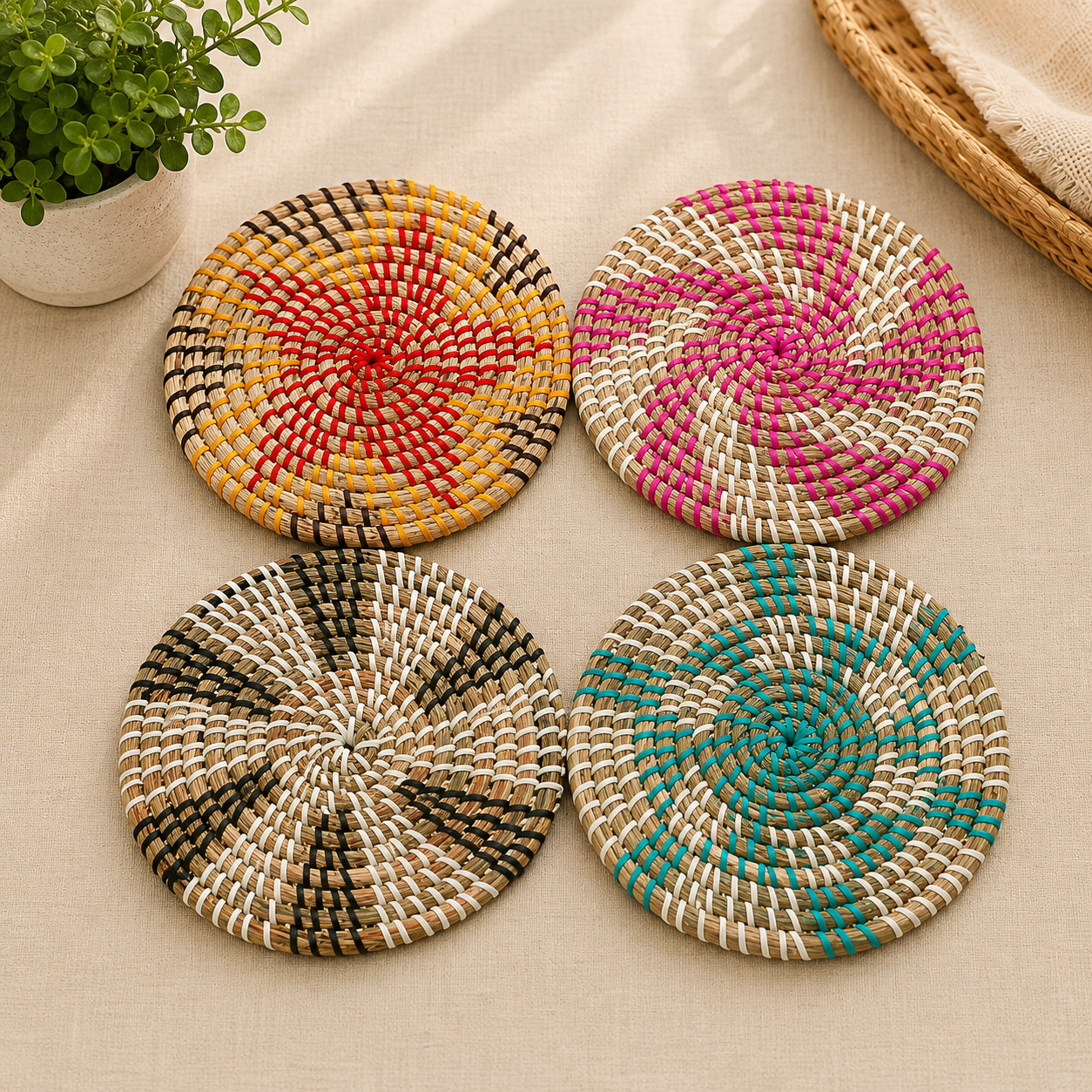 Environmentally Friendly Woven Straw Dining Coasters