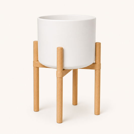 Matt Ceramic Pot With Wooden Stands