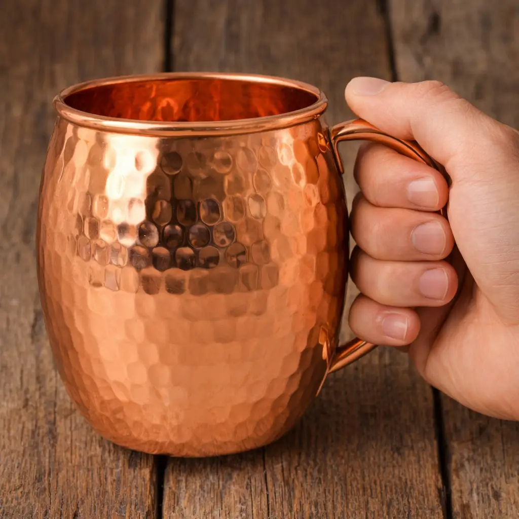 Polished hammered copper mule mug – view 2