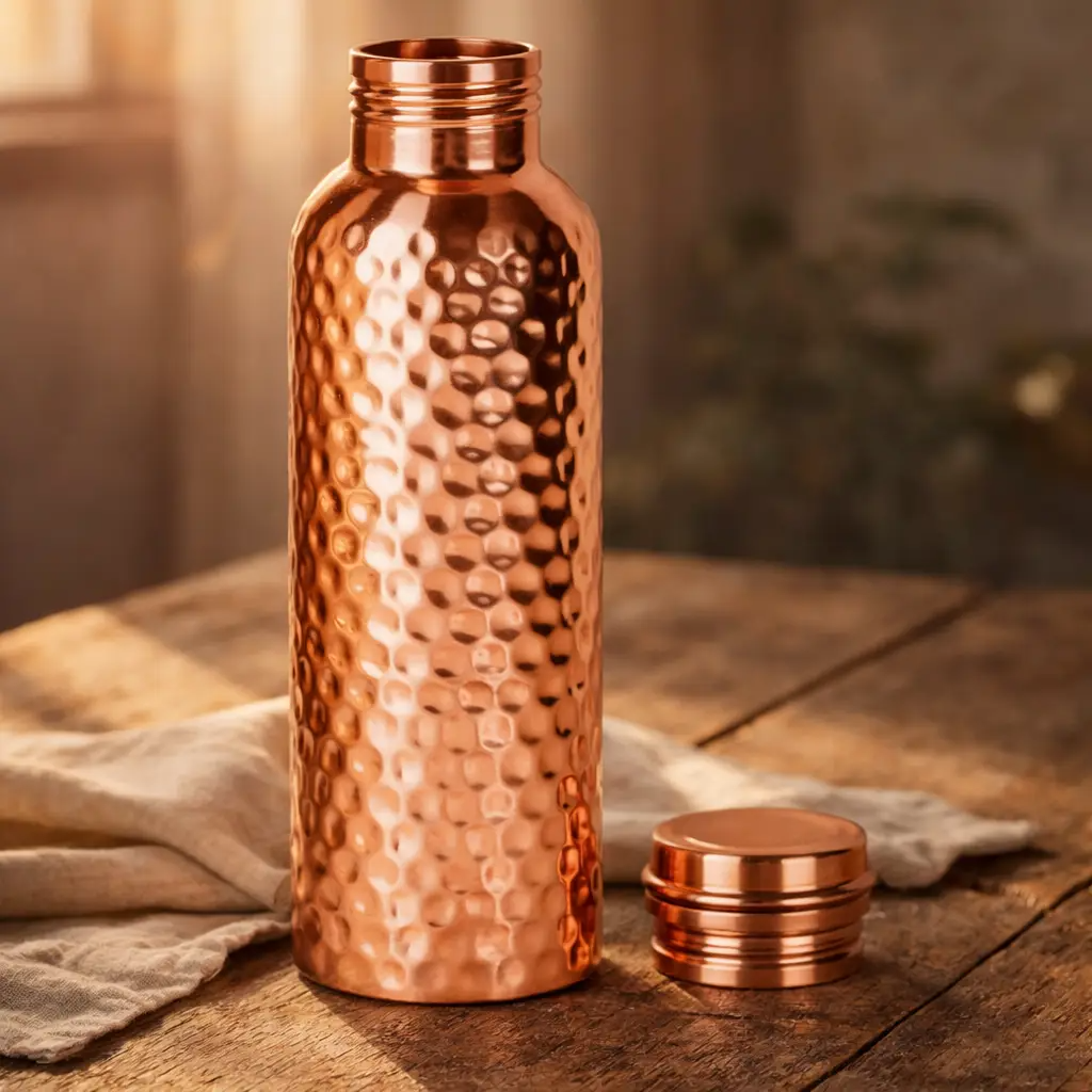 Hammered copper water bottle, 950 ml – view 2
