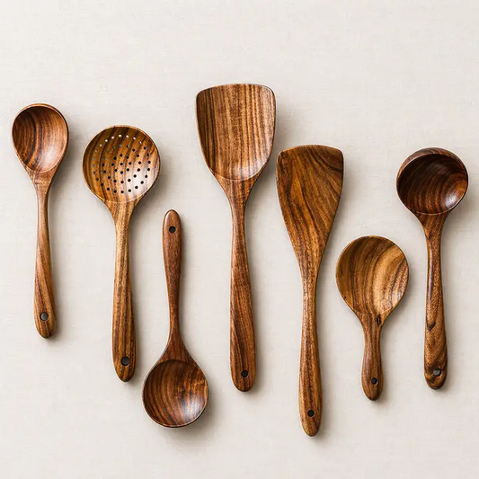 Wooden cooking utensil set, 7 pieces