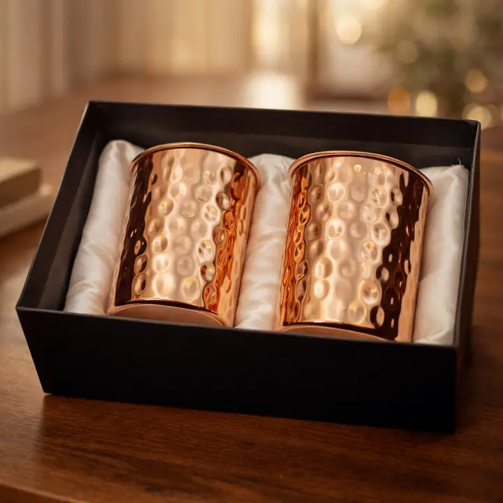 Hand-hammered copper glasses, set of 2 – view 3