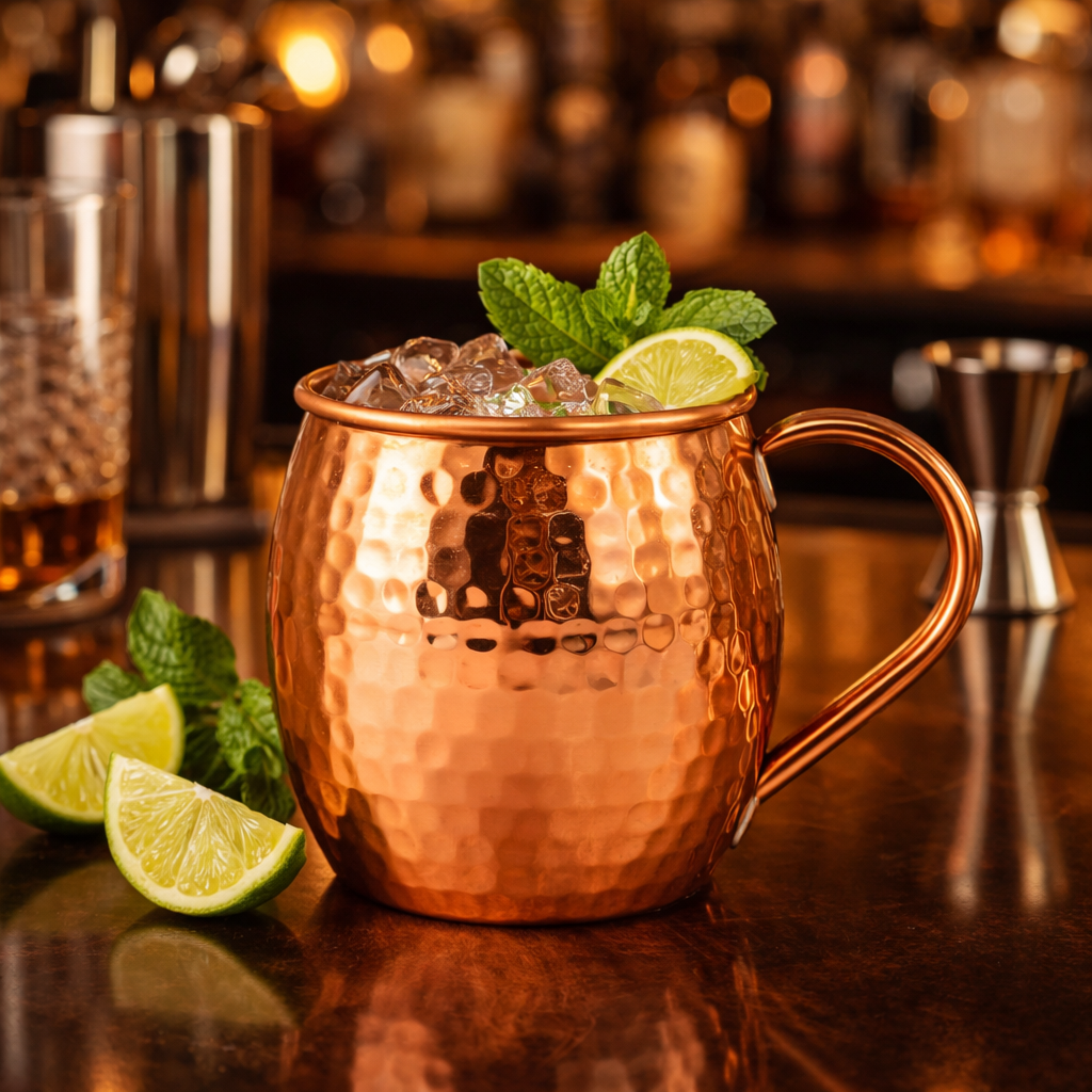 Polished hammered copper mule mug – view 4