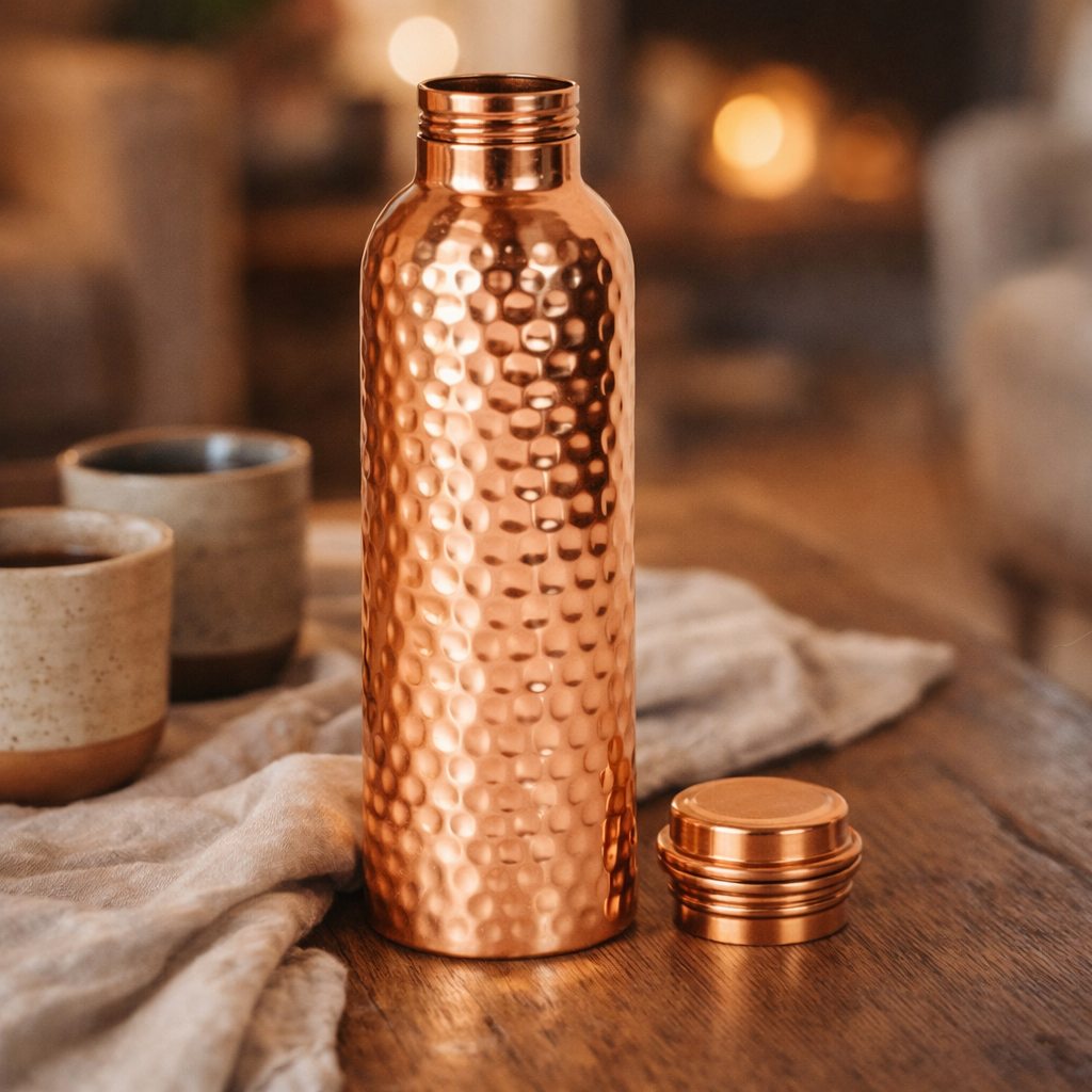 Hammered copper water bottle, 950 ml – view 3