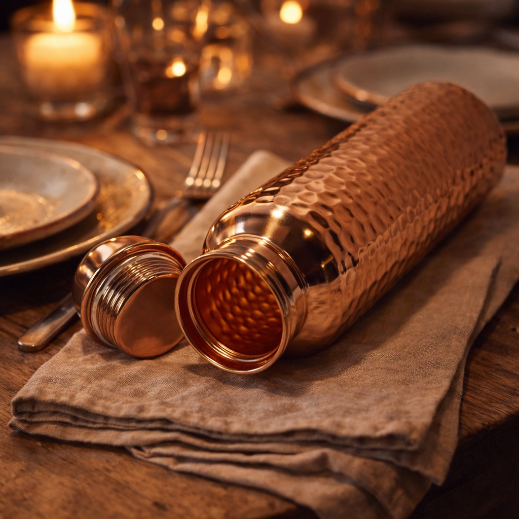 Hammered copper water bottle, 950 ml – view 4